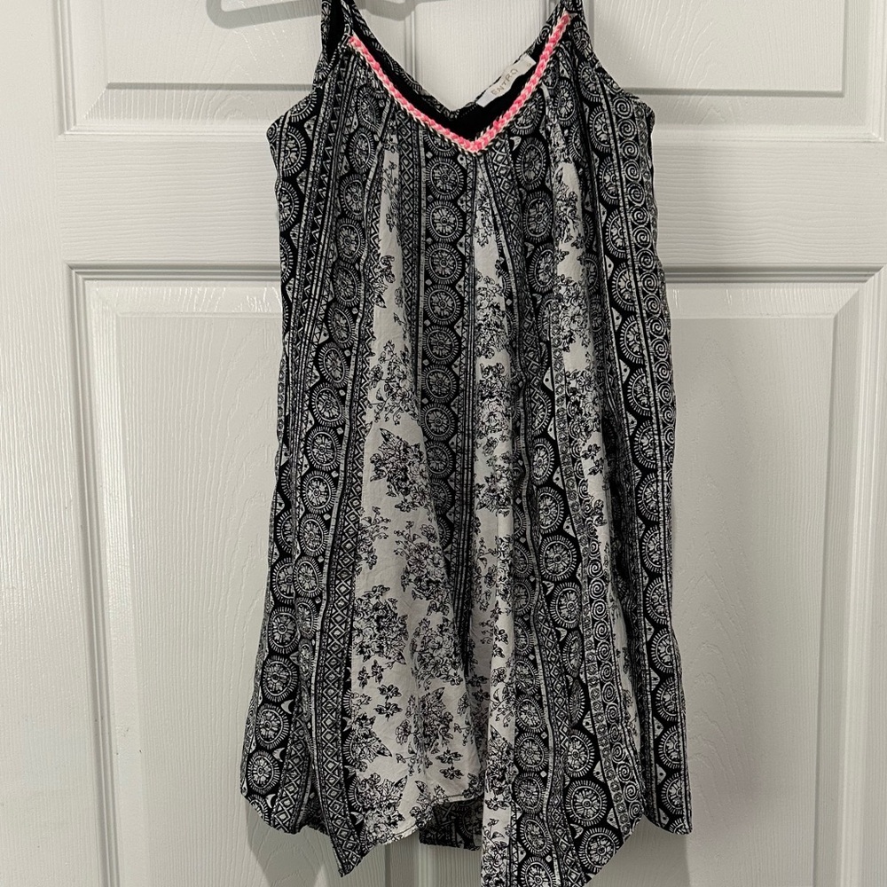 Entro‎ Black White Print Sleeveless Dress Pink Trim Boho Summer